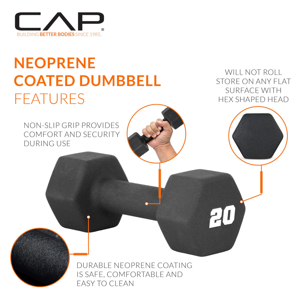 Black 20 lb Neoprene Dumbbell Pair T661083