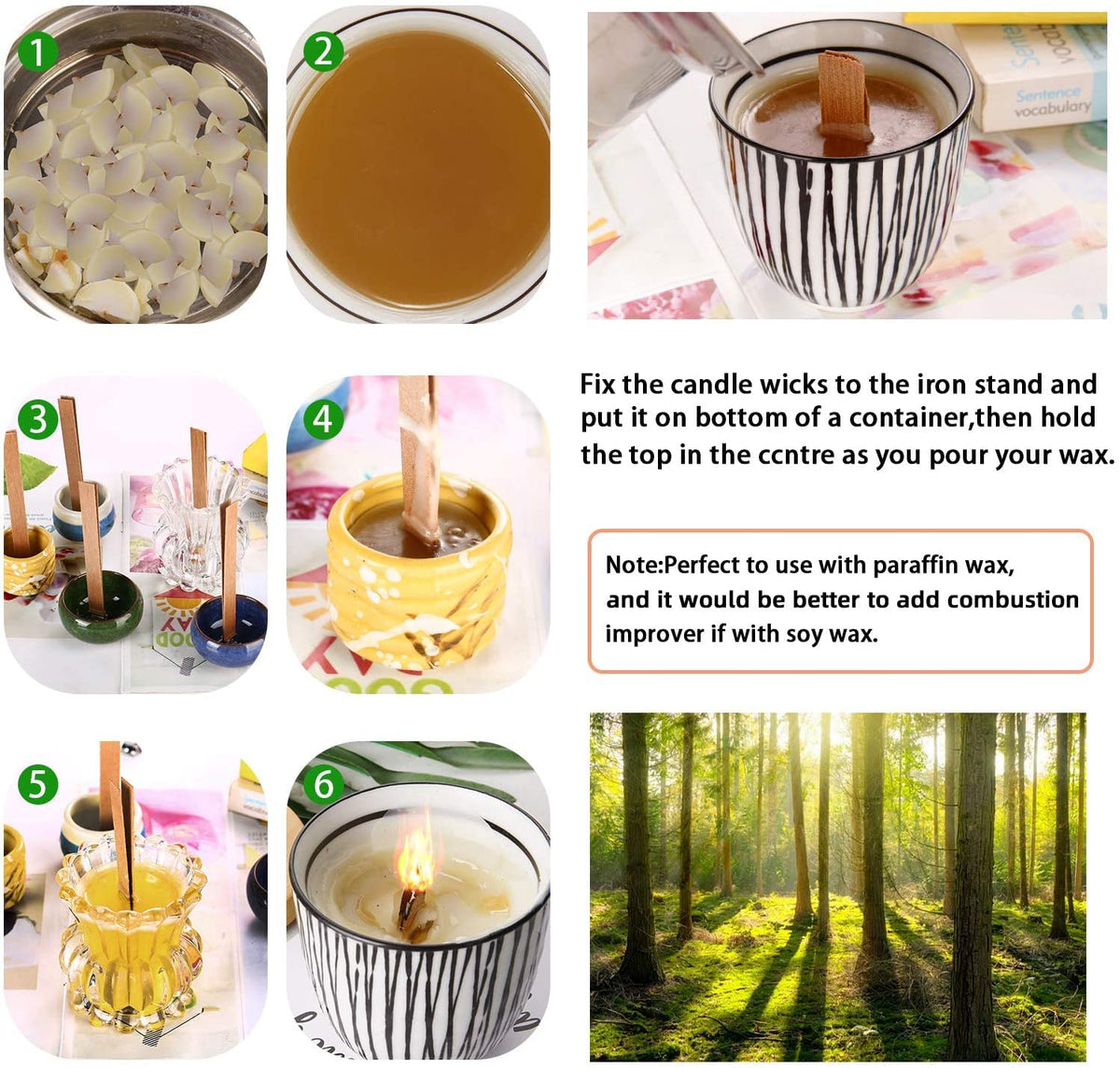 100 pcs 6 inch Wooden Candle Wicks with Metal Base Clip Y134111