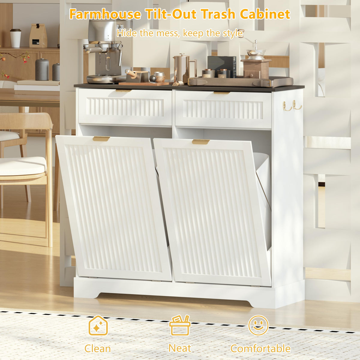13 Gallon Tilt Out Trash Can Cabinet with Drawer L11014