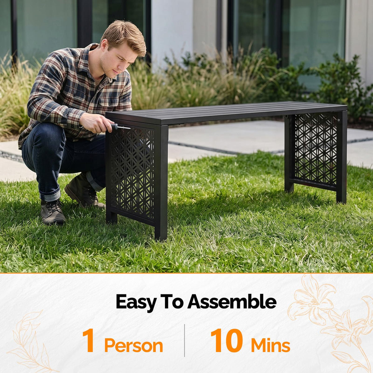 Black Metal Outdoor Bench E23728