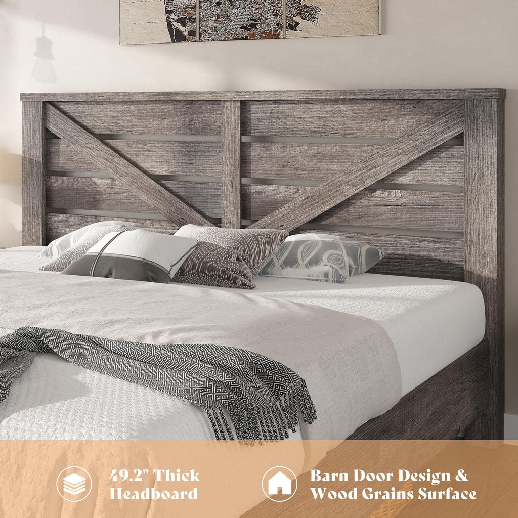 Gray Full Size Bed Frame with Barn Door Headboard U228