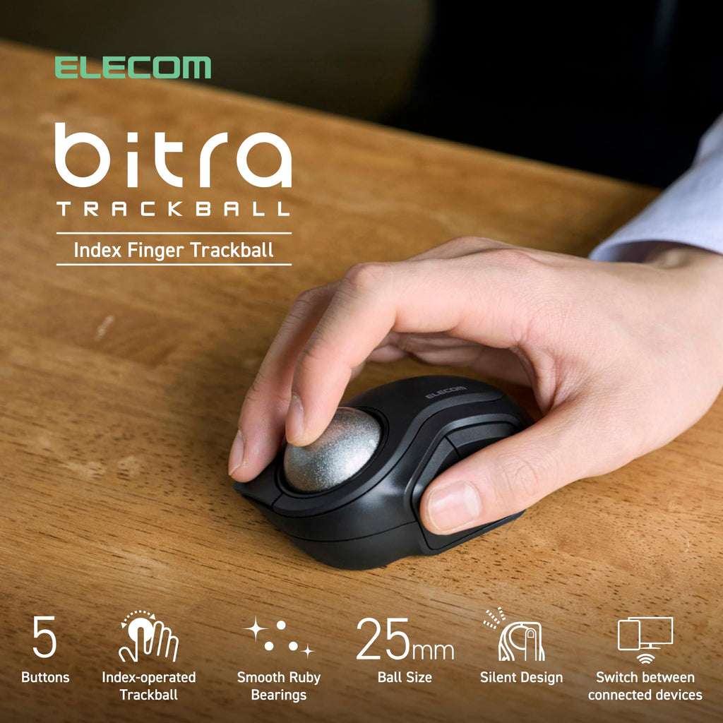 Wireless Trackball Mouse, Bluetooth and USB 2.4GHz, Silent Click, Compact F1066