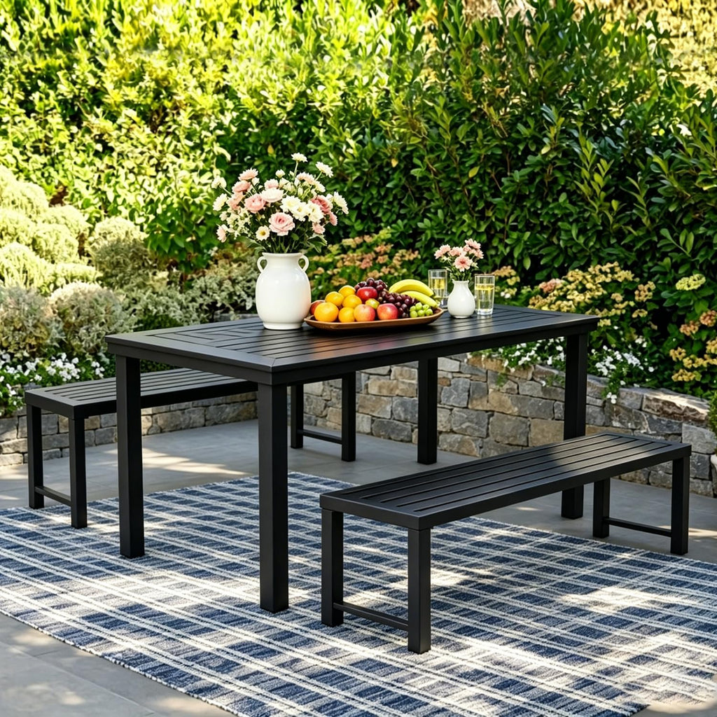 Black Metal Backless Outdoor Bench Q1235