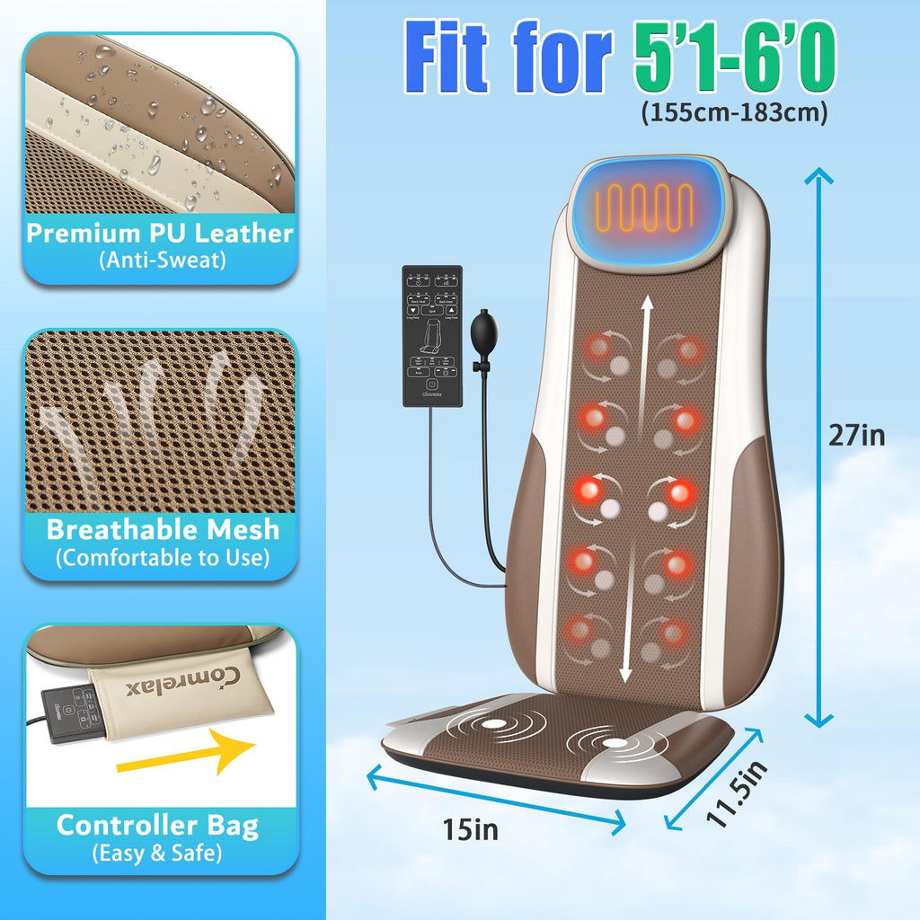 Shiatsu Back Massager with Heat, 2 Vibration Motors, PU Leather L653