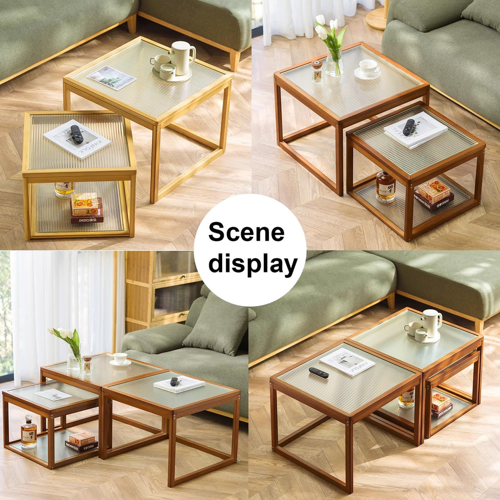 Square Coffee Table Set of Two, Natural Bamboo K360