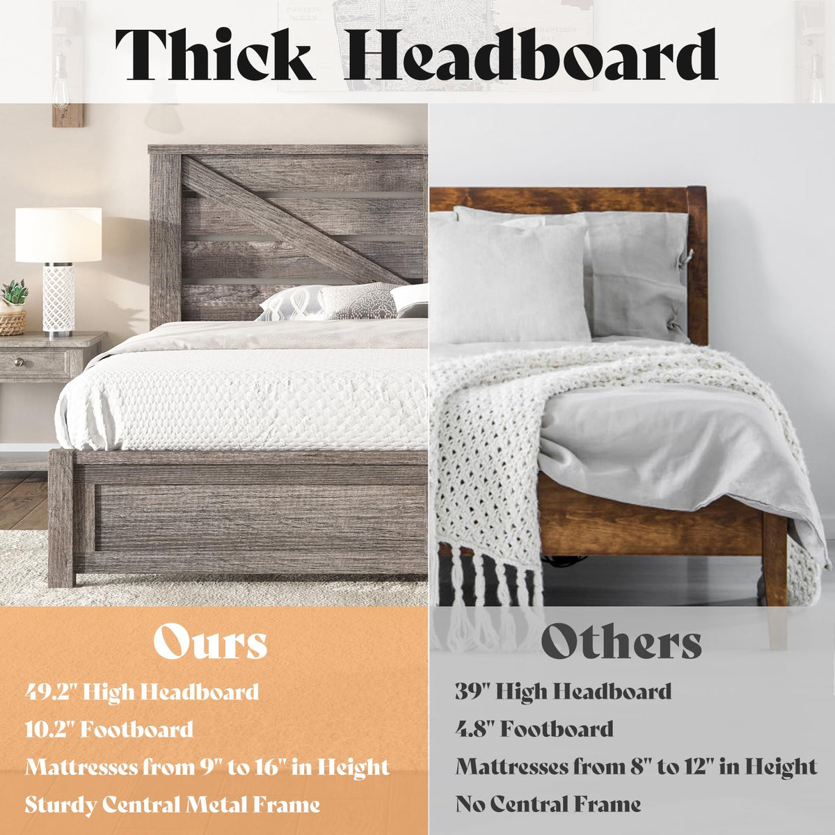 Gray Full Size Bed Frame with Barn Door Headboard U228