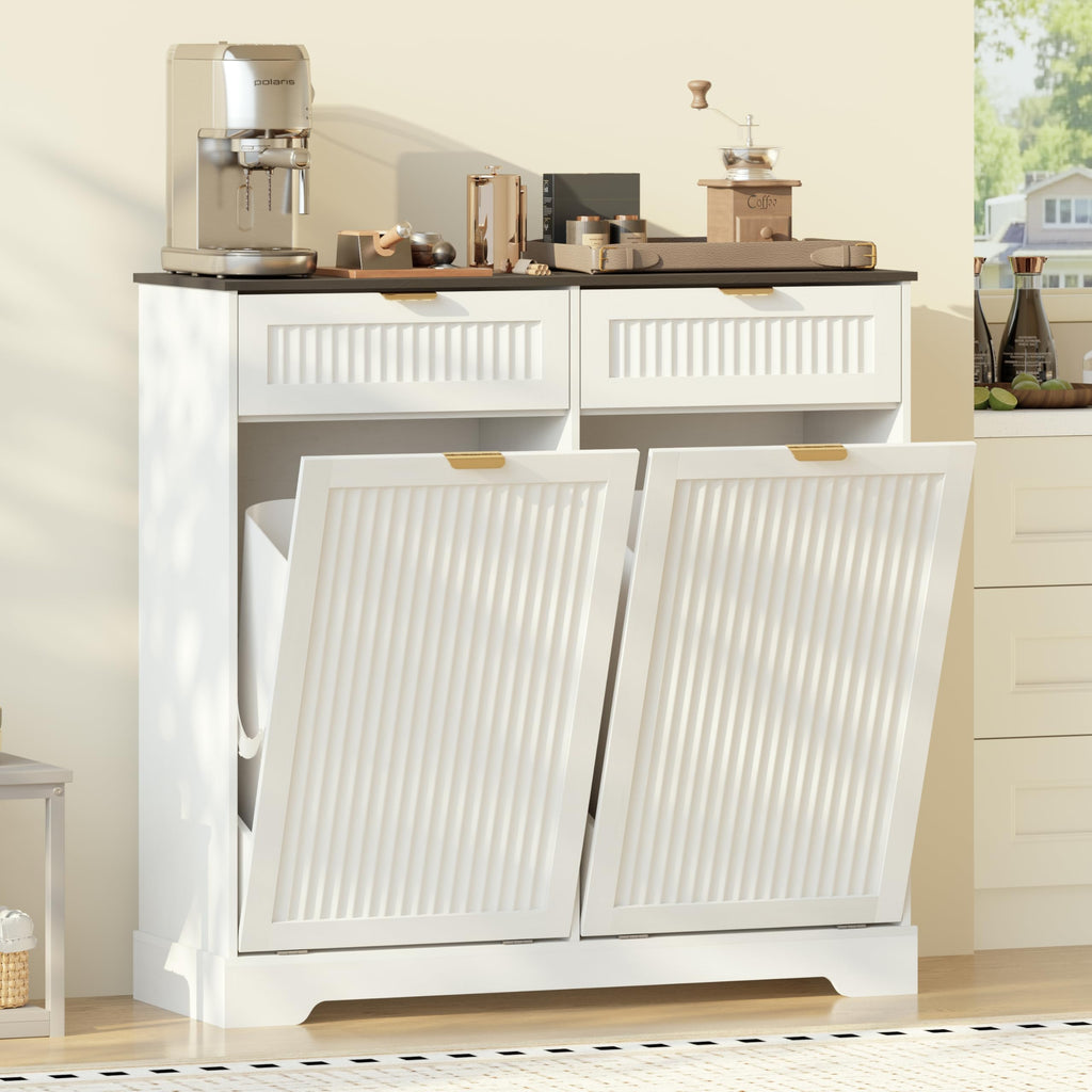 13 Gallon Tilt Out Trash Can Cabinet with Drawer L11014