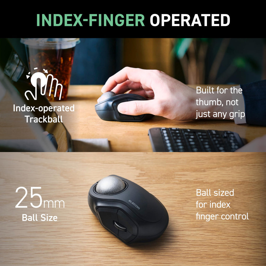 Wireless Trackball Mouse, Bluetooth and USB 2.4GHz, Silent Click, Compact F1066