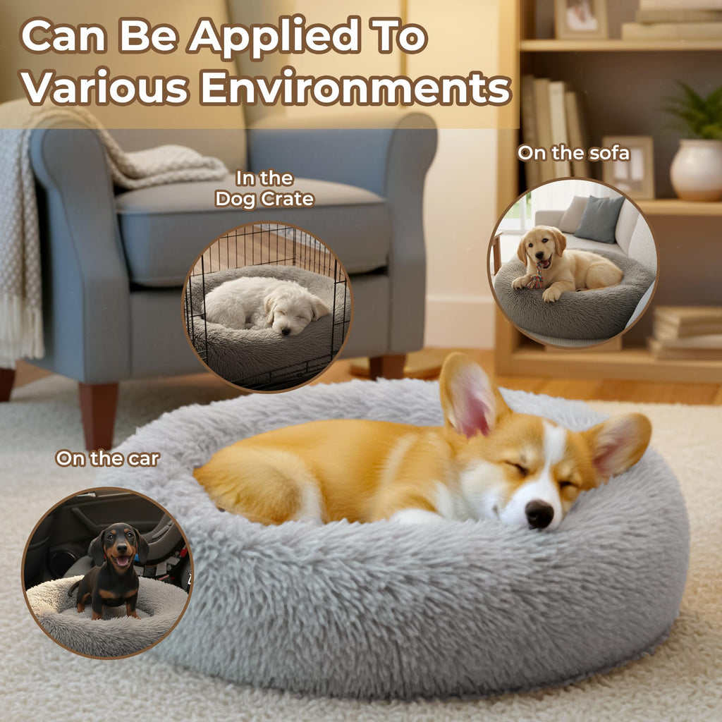 Round Fluffy Washable Anti-Anxiety Dog and Cat Bed K4541