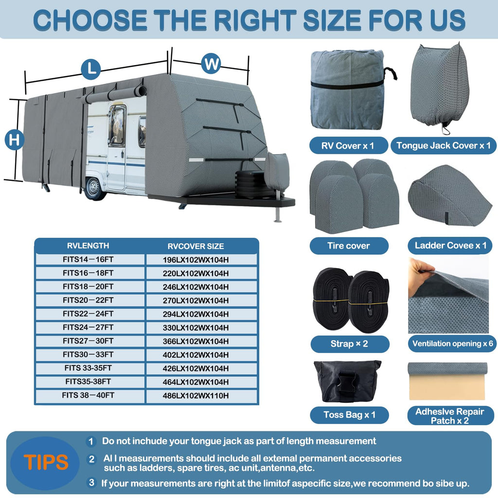 7 Layers Heavy Duty Travel Trailer RV Cover 16-18FT O4328