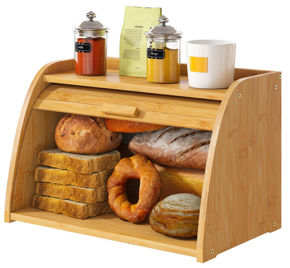 Large Bamboo Wood Bread Box H8440
