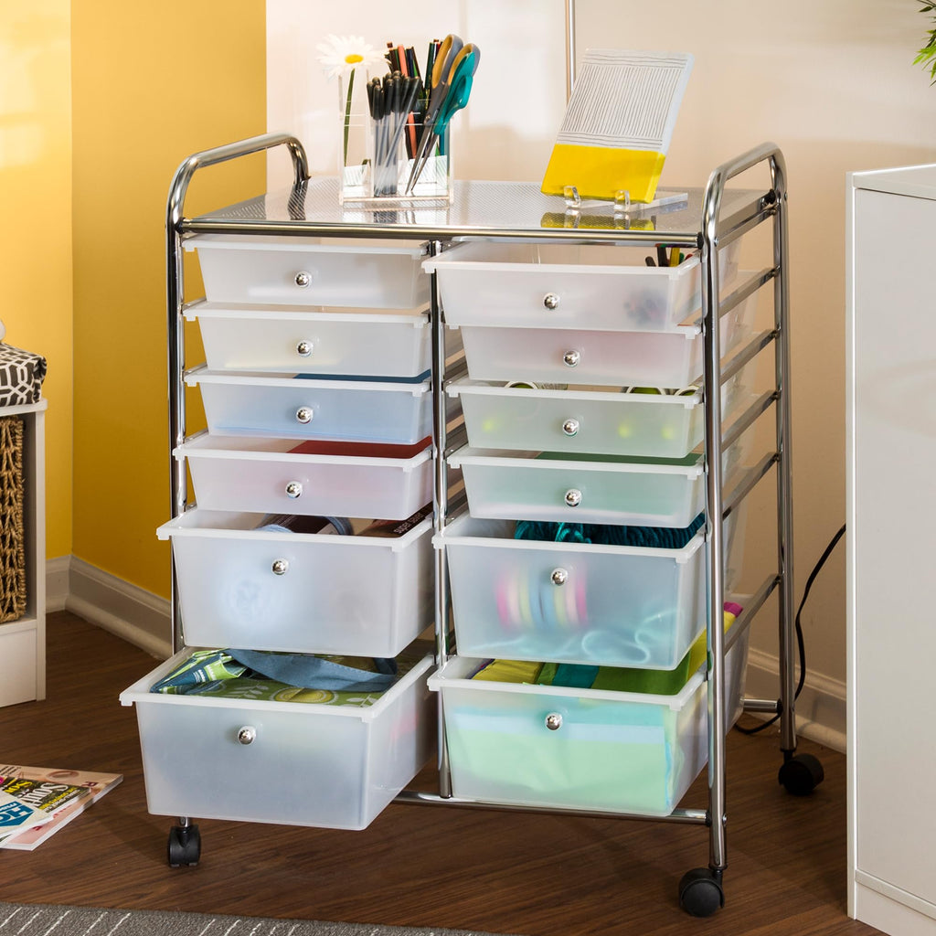 Rolling Craft Storage Cart, Clear, 12-Drawer T96572
