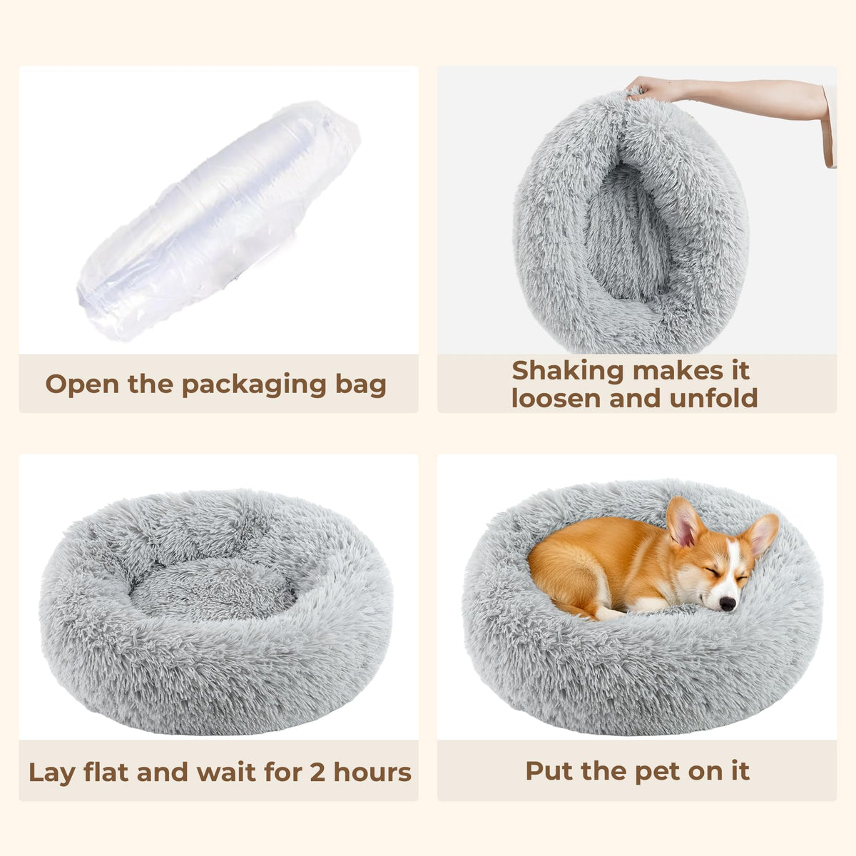 Round Fluffy Washable Anti-Anxiety Dog and Cat Bed K4541