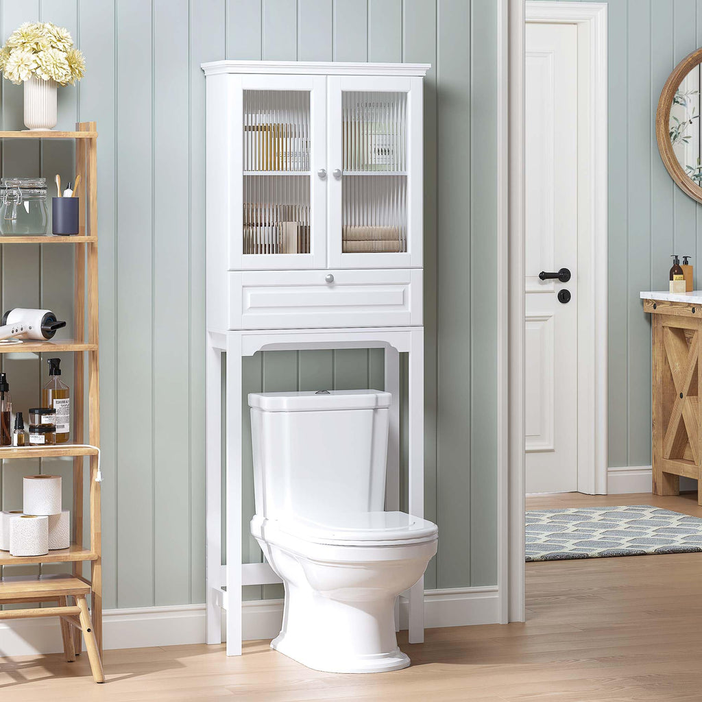 Over the Toilet Storage Cabinet with Glass Doors, White I1476
