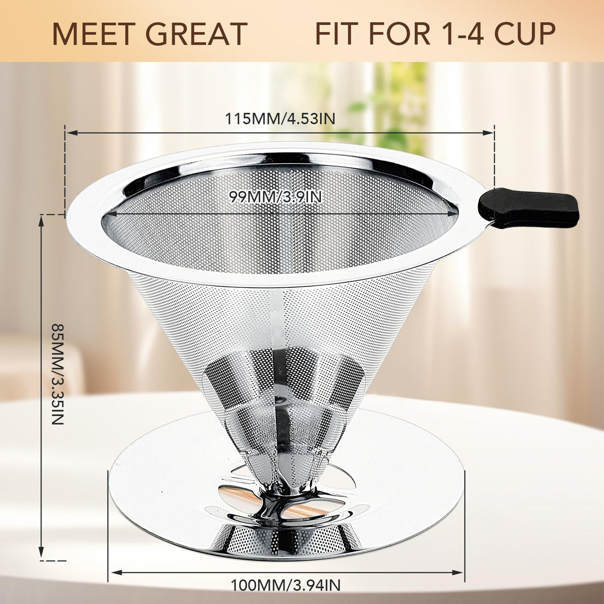 Pour Over Coffee Dripper with Reusable Stainless Steel Filter H54830