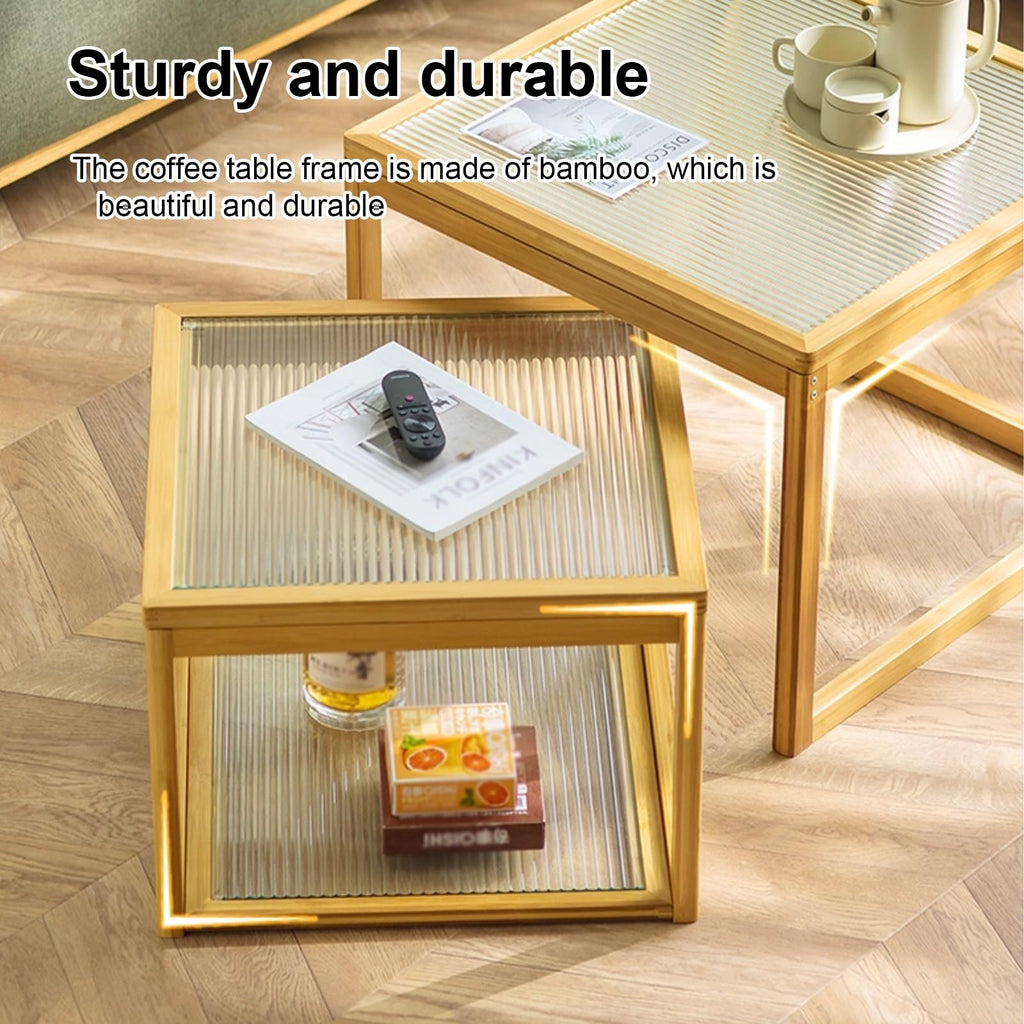 Square Coffee Table Set of Two, Natural Bamboo K360