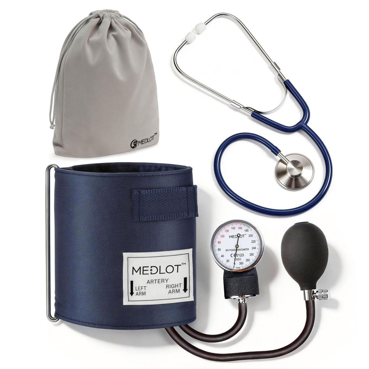 Blood Pressure Cuff and Stethoscope Kit with D-Ring, Standard Adult Size, Navy E974
