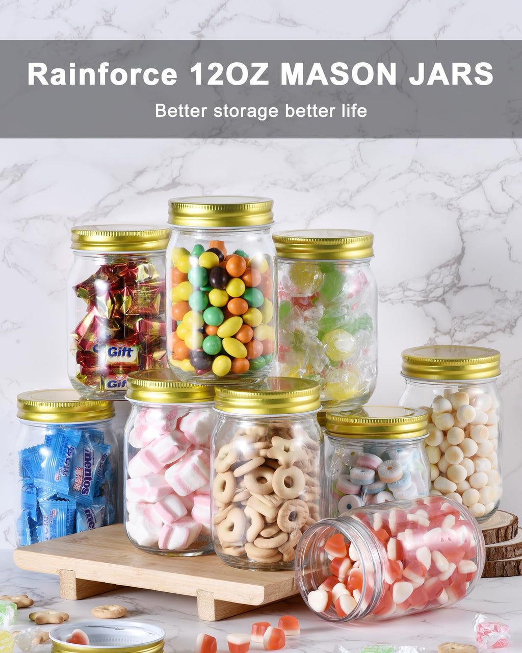 12oz Glass Mason Jars with Lids 20 Pack I61772