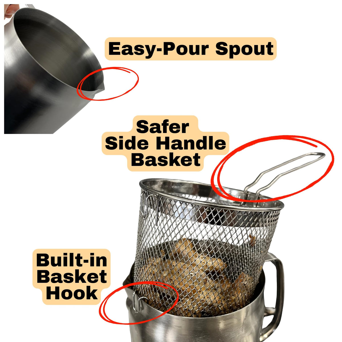 304 Stainless Steel Deep Fryer Pot with Basket and Oil Strainer, 3.5 L B9277