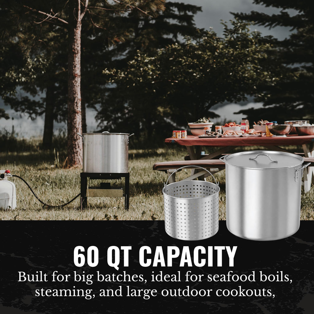 60Qt Aluminum Stock Pot with Strainer and Lid V32746