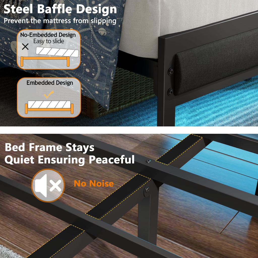 Full Size Bed Frame with Storage Shelf and Upholstered Headboard V111