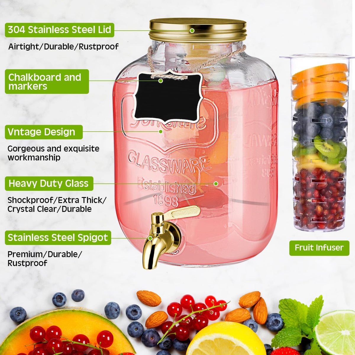 3 Pcs 2.5 Gallon Glass Beverage Dispensers with Stand Y2293