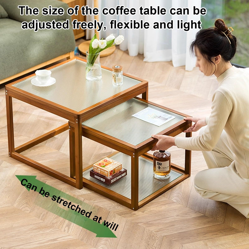 Square Coffee Table Set of Two, Natural Bamboo K360