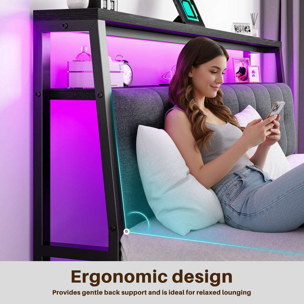 King Bed Frame with Charging Station Black E4727