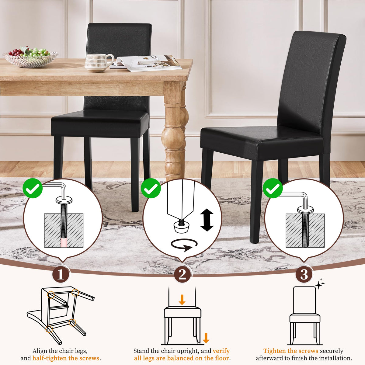 Dining Chairs Set of 4 Upholstered Black A890