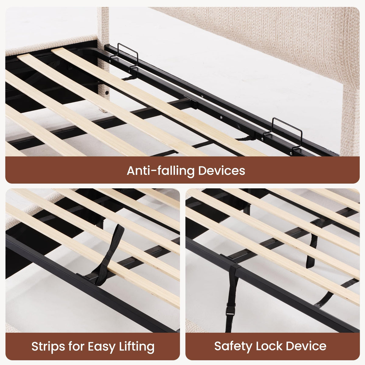 Queen Lift Up Storage Bed Frame with Adjustable Headboard, Beige J6225