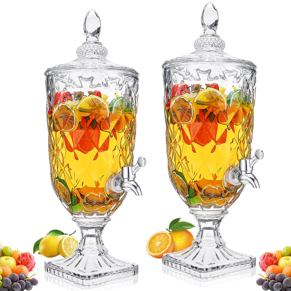 2 Pcs 0.8 Gallon Glass Beverage Dispenser with Stand and Spigot P322417