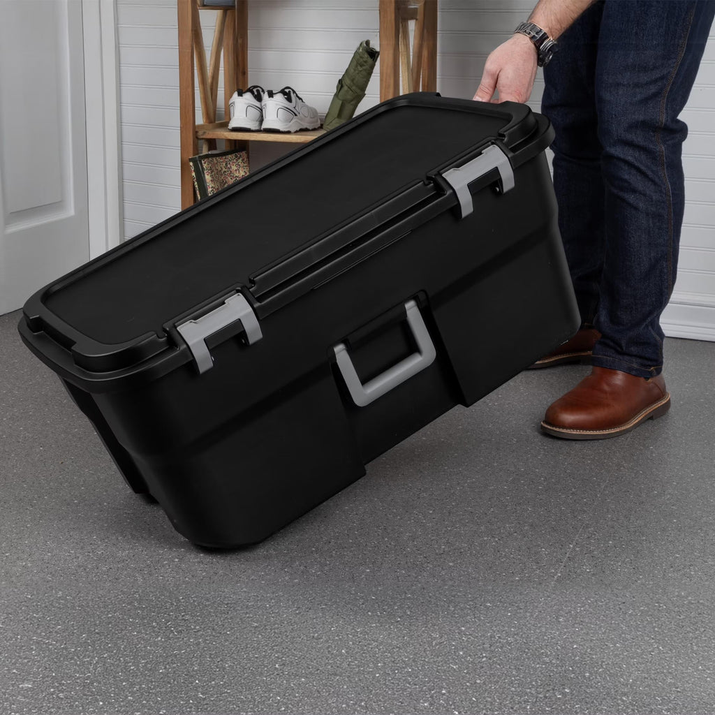 22 Gallon Black Wheeled Plastic Storage Trunk O4649