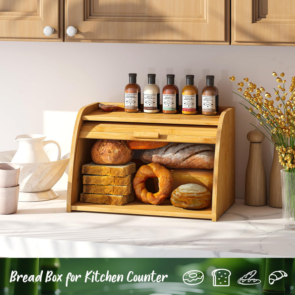 Large Bamboo Wood Bread Box H8440