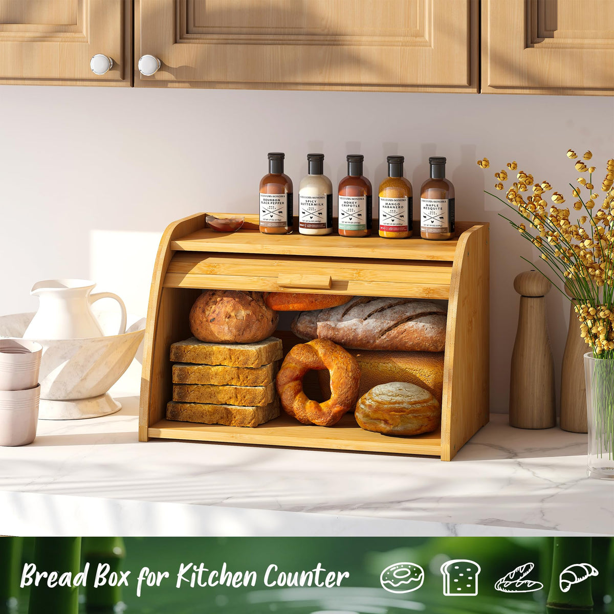 Large Bamboo Wood Bread Box H8440