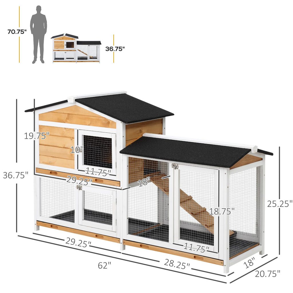62" Wooden Small Animal Hutch with Run Area S565