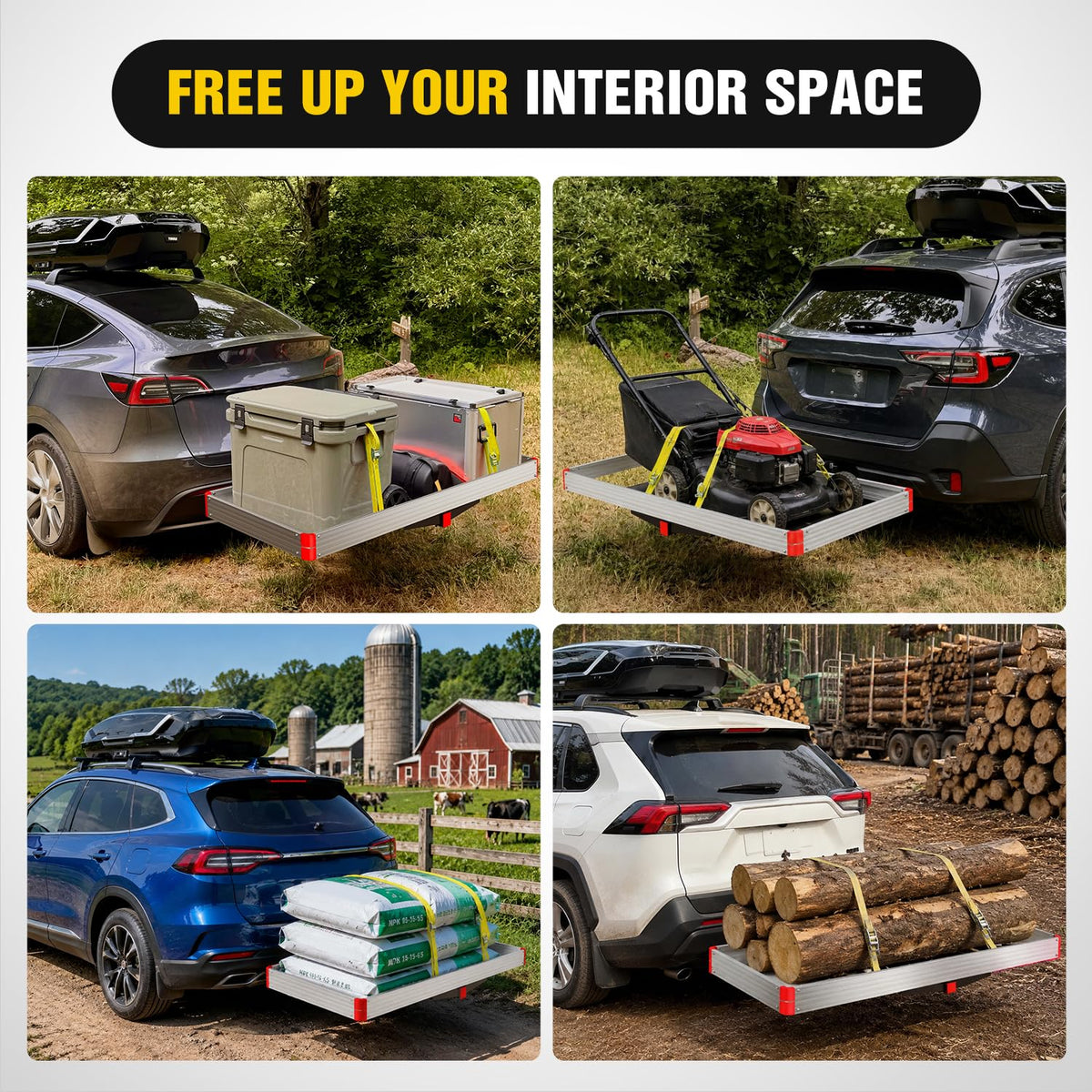 Aluminum Hitch Cargo Carrier 60" x 22" x 3.25" 500 lbs Cargo Basket for 2" Receiver E167016