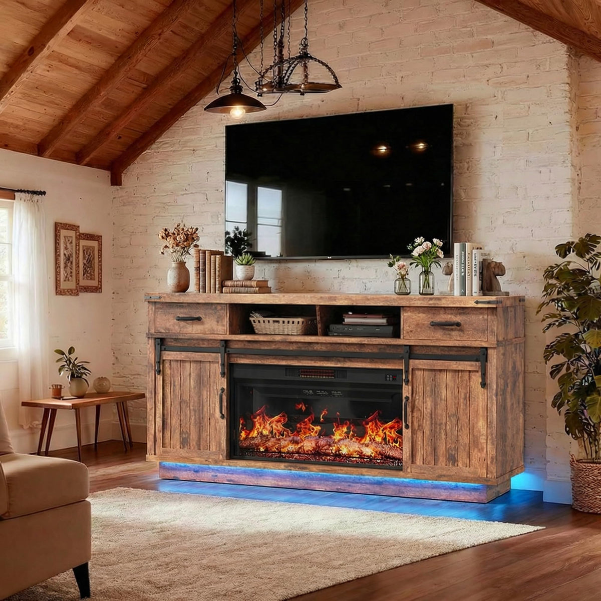58" Electric Fireplace TV Stand with 2 Storage Drawers E75286