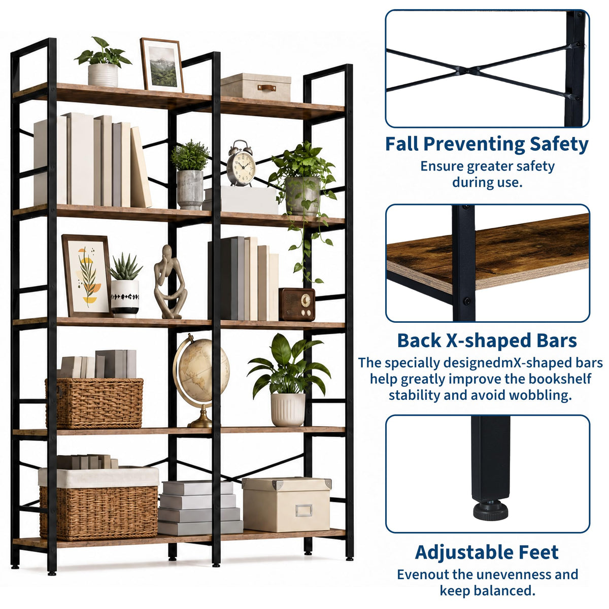 5 Tier Bookshelf with 10 Open Shelves U953108