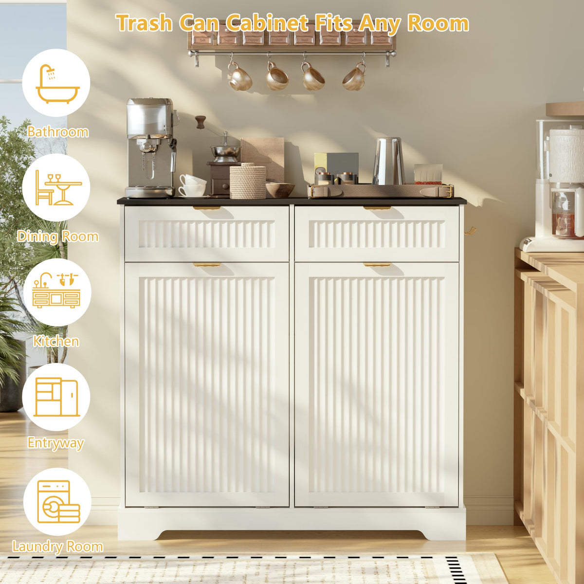 13 Gallon Tilt Out Trash Can Cabinet with Drawer L11014