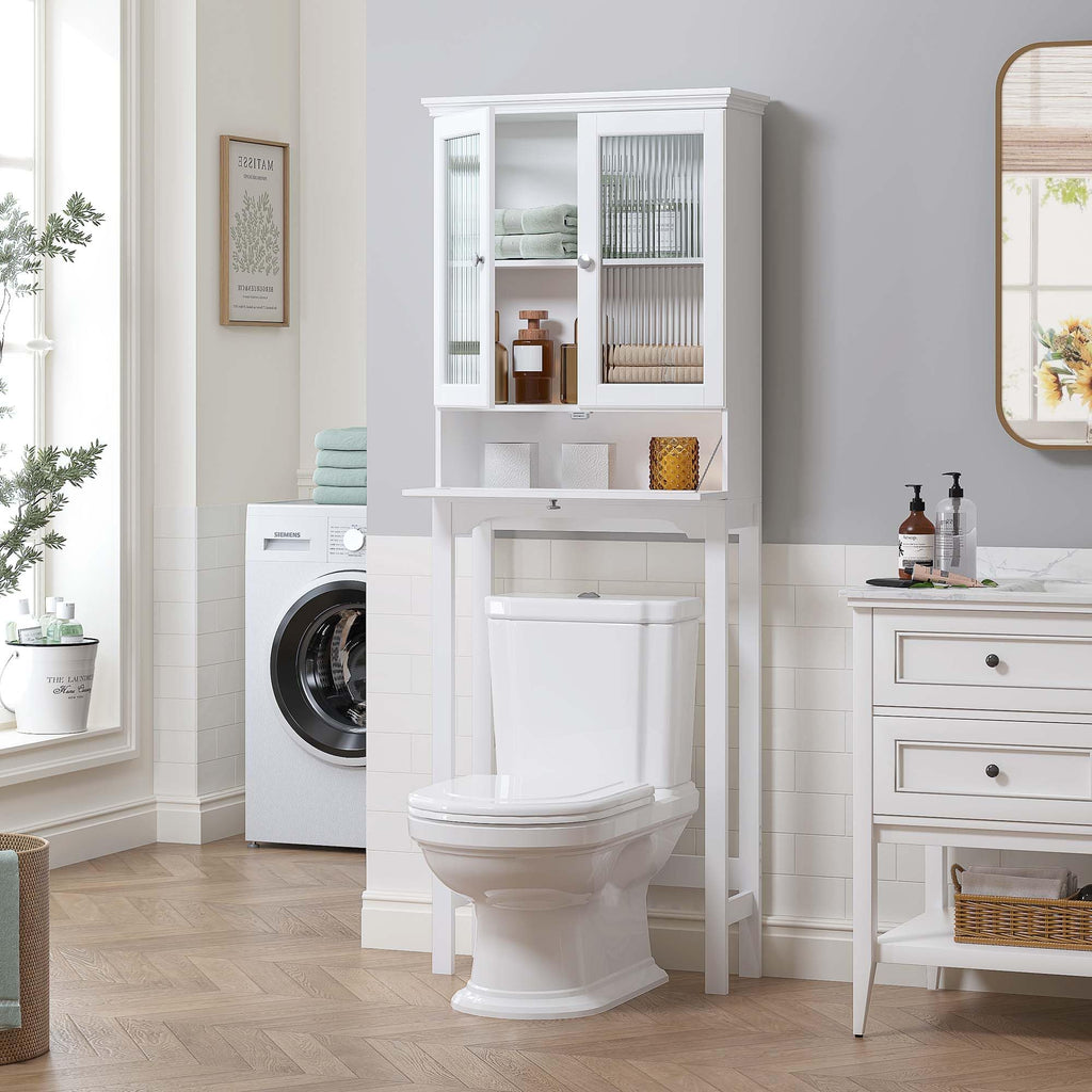 Over the Toilet Storage Cabinet with Glass Doors, White I1476