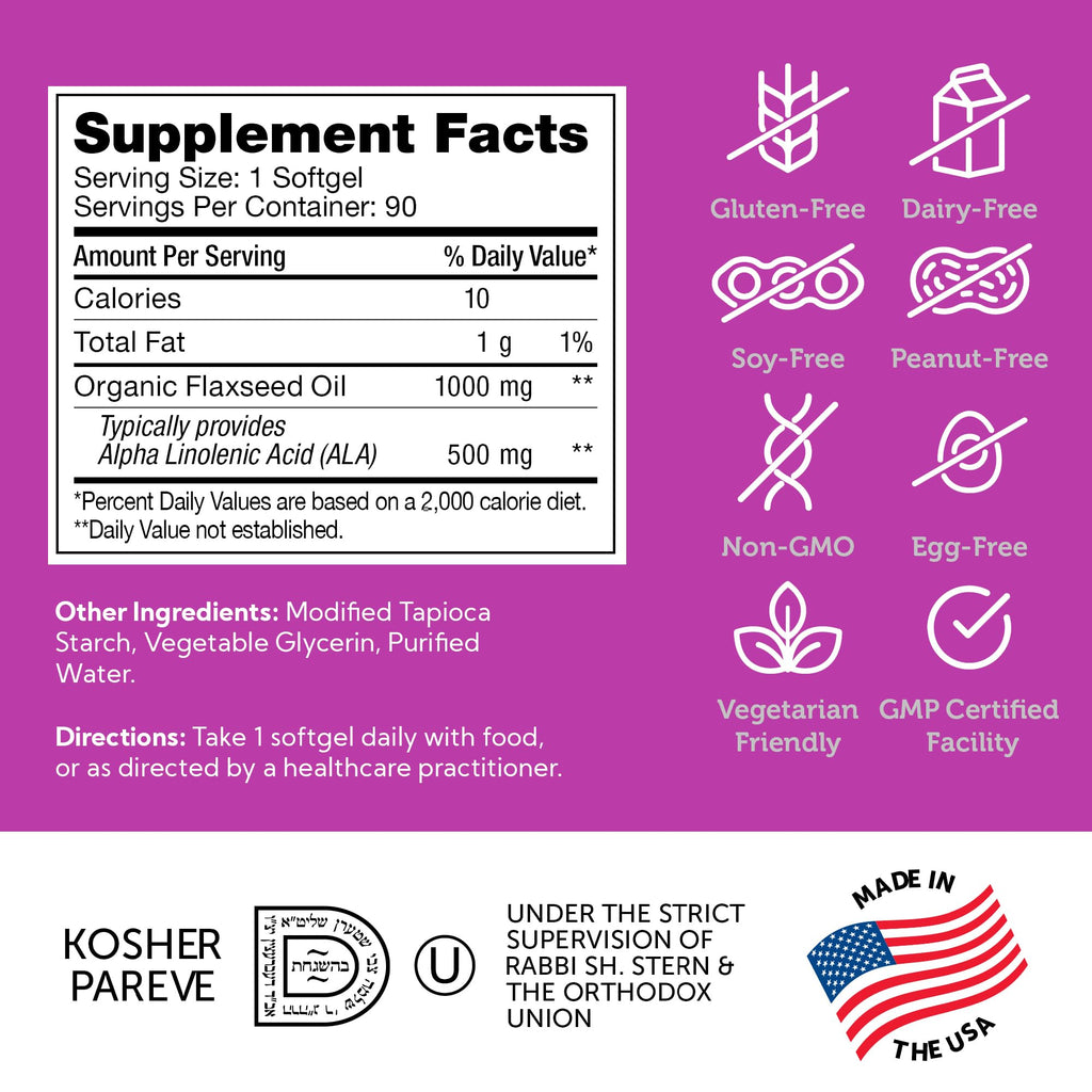 Organic Flaxseed Oil 1000mg Softgels 90 Count T92979