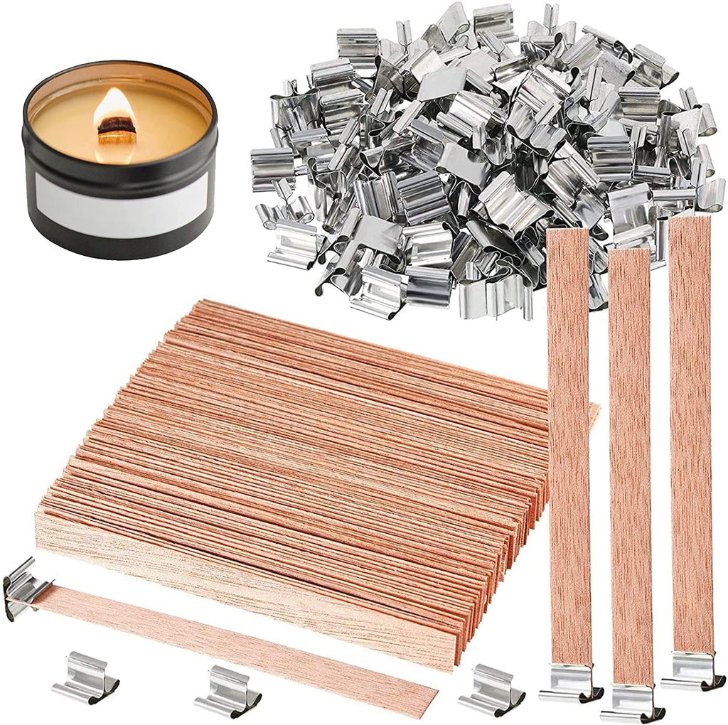 100 pcs 6 inch Wooden Candle Wicks with Metal Base Clip Y134111