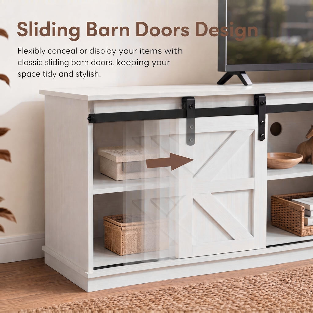 White 58'' TV Stand with Sliding Barn Doors M2963