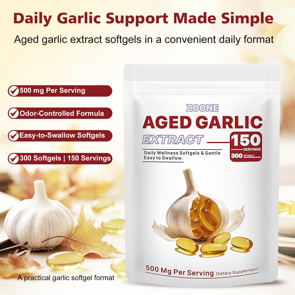 Odorless Garlic Extract 500 mg Softgels L1835