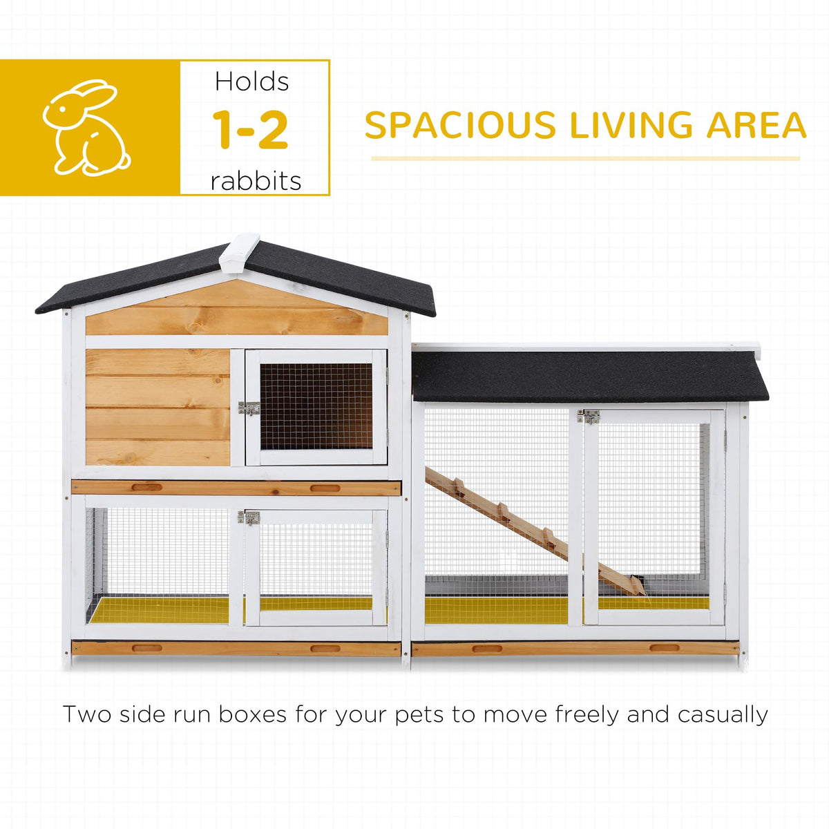 62" Wooden Small Animal Hutch with Run Area S565