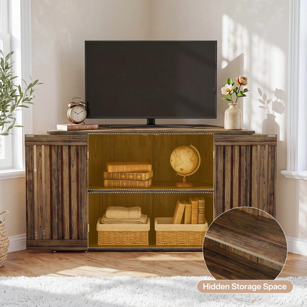 53" Farmhouse Corner TV Stand with Storage V57314
