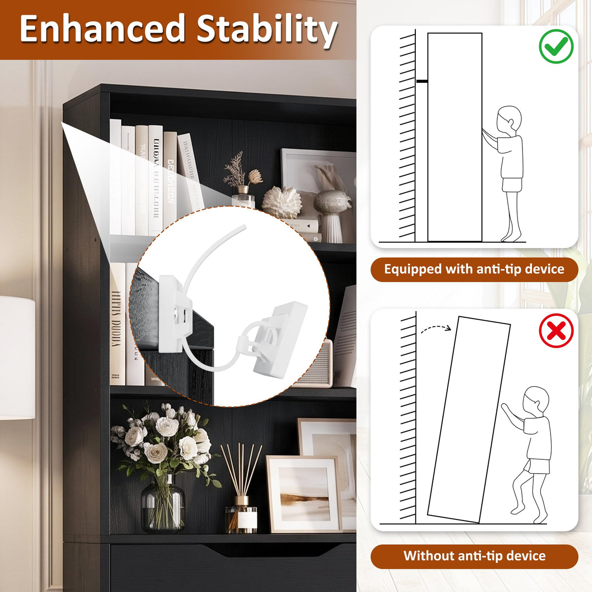 71” Tall Wood Bookshelf with 3 Drawers X828765