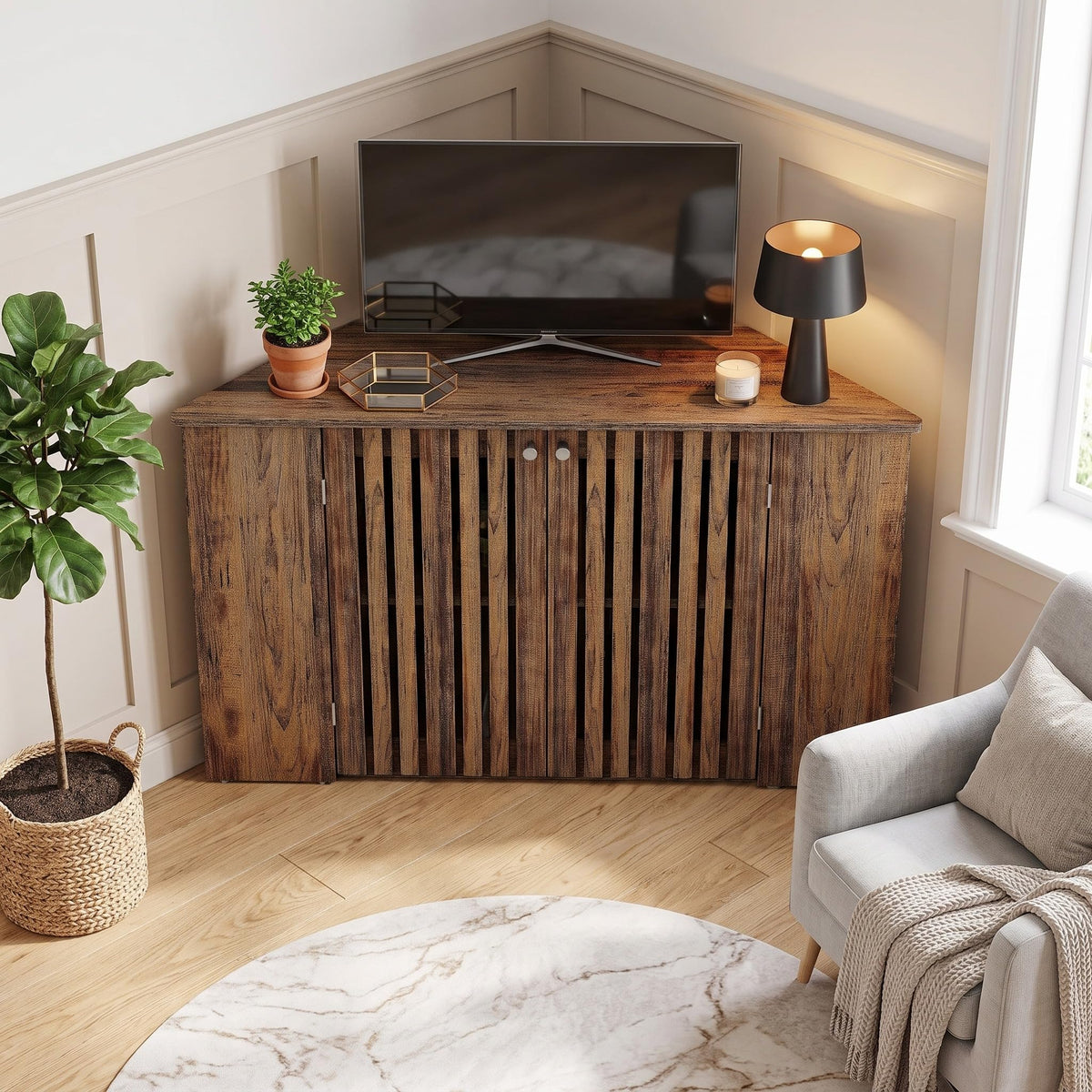 53" Farmhouse Corner TV Stand with Storage V57314