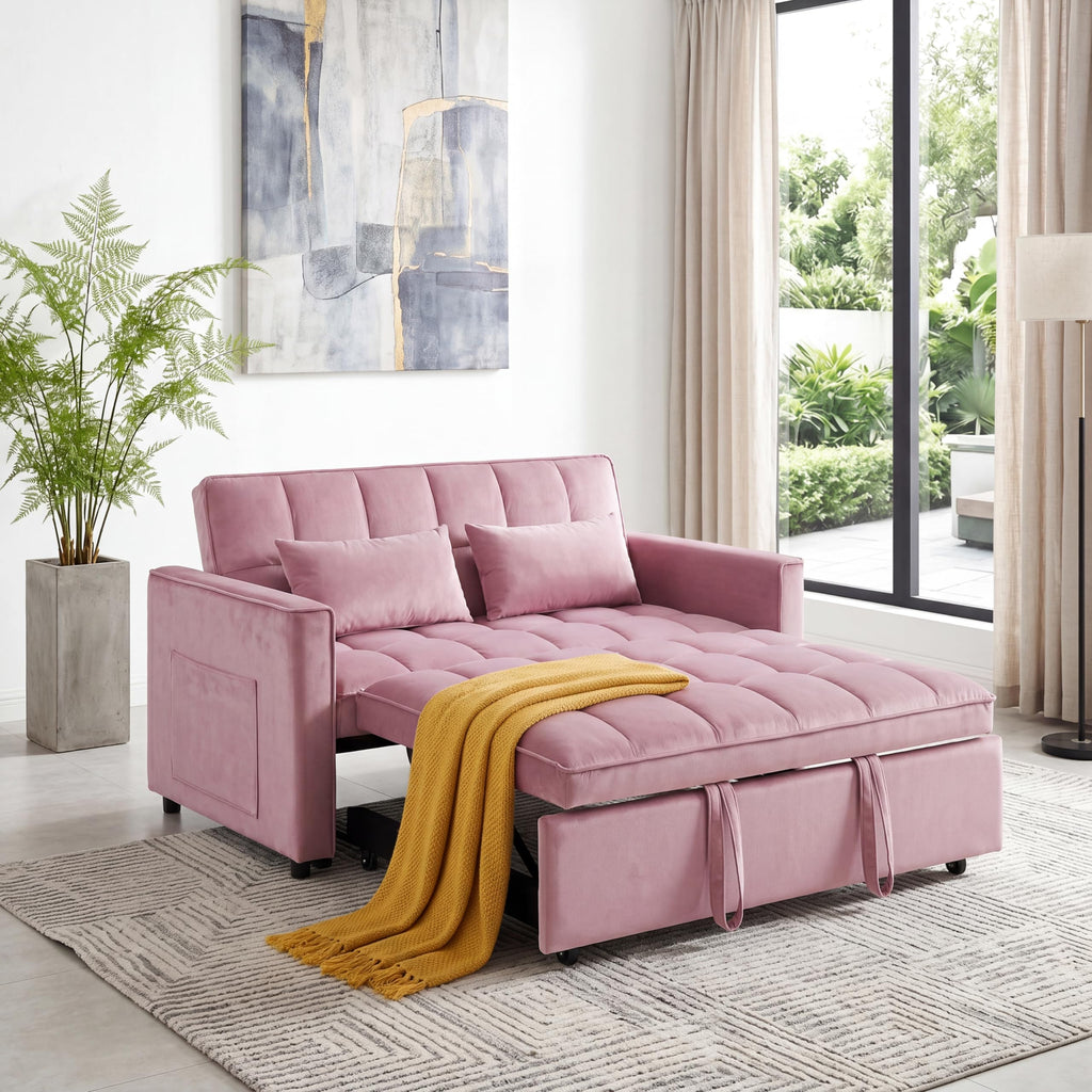 Pink Velvet Convertible Sleeper Sofa Bed Z4761