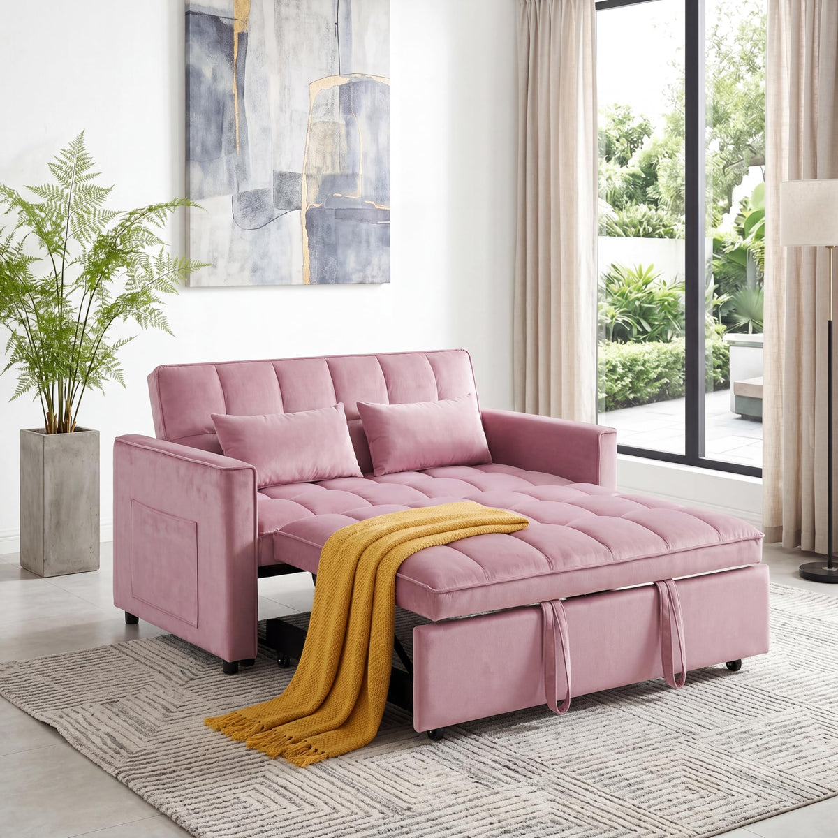 Pink Velvet Convertible Sleeper Sofa Bed Z4761